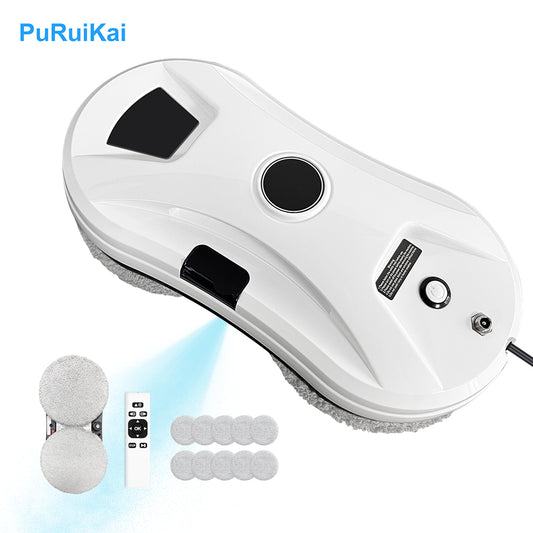 PuRuiKai Smart Window Cleaning Robot – Auto Spray, AI Path Planning, White