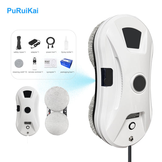 PuRuiKai Smart Window Cleaning Robot – Auto Spray, AI Path Planning, White