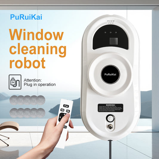PuRuiKai smart window cleaning robot in use on glass surface